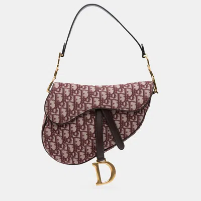 Pre-owned Dior Red Oblique Canvas Saddle Bag