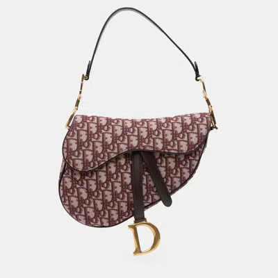 Pre-owned Dior Red Oblique Canvas Saddle Bag