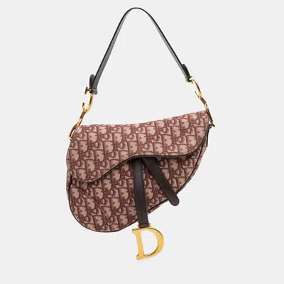 Pre-owned Dior Red Oblique Canvas Saddle Bag