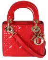 Dior Red Patent Leather Cannage Mini Lady  (authentic Pre-loved) In Red