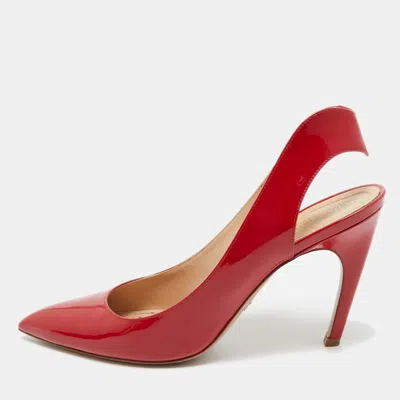Pre-owned Dior Red Patent Leather Pointed Toe Slingback Pumps Size 40