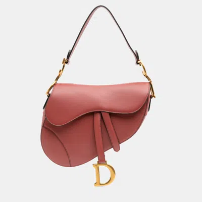 Pre-owned Dior Red Smooth Calfskin Saddle Bag