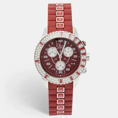 Pre-owned Dior Red Stainless Steel Diamond Rubber Christal Cd11431br001 Women's Wristwatch 38 Mm