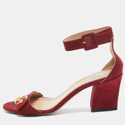 Pre-owned Dior Red Suede C'est Ankle Strap Sandals Size 37
