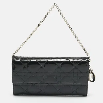 Pre-owned Dior Rendezvous Black Cannage Patent Leather Wallet On Chain