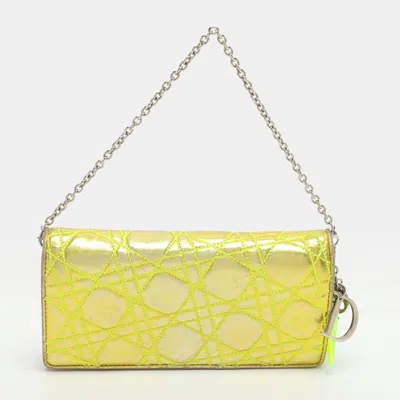 Pre-owned Dior Rendezvous Gold/green Cannage Leather Wallet On Chain