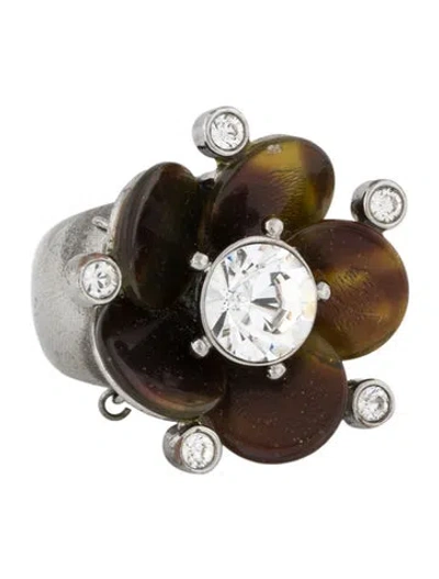 Pre-owned Dior Resin & Crystal Cocktail Ring In Brown