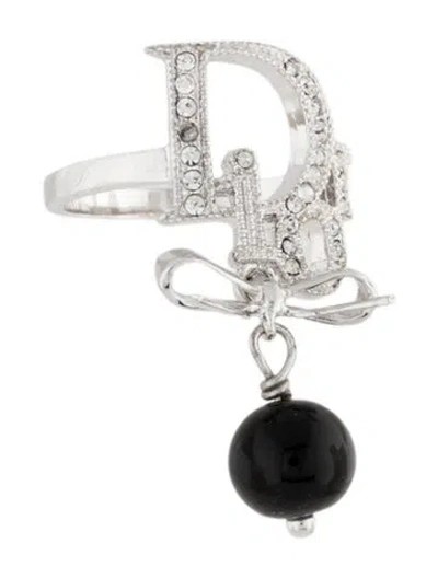 Pre-owned Dior Resin & Crystal John Galliano Ribbon Cocktail Ring In Black/clear