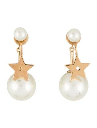 Pre-owned Dior Resin Faux Pearl My Abc Star Drop Earrings In White