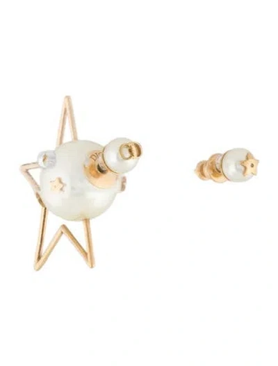 Pre-owned Dior Resin Faux Pearl Tribales Stud Earrings In Multi