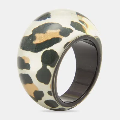 Pre-owned Dior Resin Leopard Printed Ring