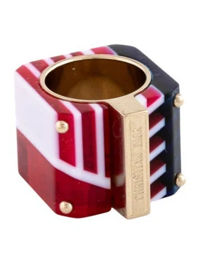 Pre-owned Dior Resin Sorbet Band Ring In Blue/red/white