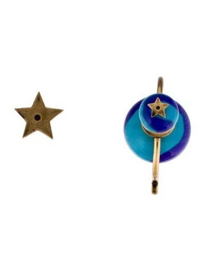 Pre-owned Dior Resin Star & Moon Tribales Earring In Blue