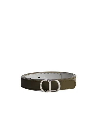 Dior Reversible Cdicon Belt In Khaki And Gray