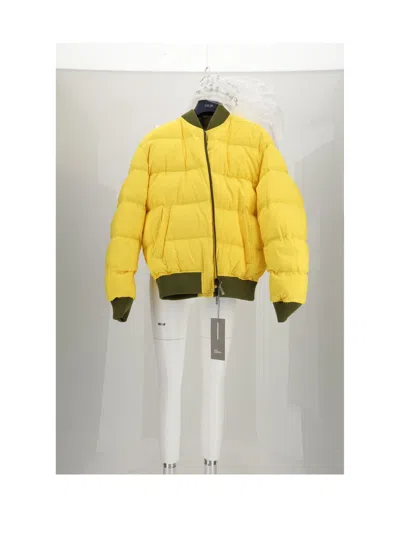 Dior Reversible Cotton Down Jacket In Yellow