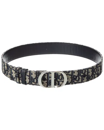Dior Reversible Oblique Canvas & Leather Belt In Blue