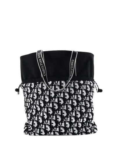 Pre-owned Dior Reversible Oblique Terry Cotton And Oblique Technical Nylon Tote Bag In Black