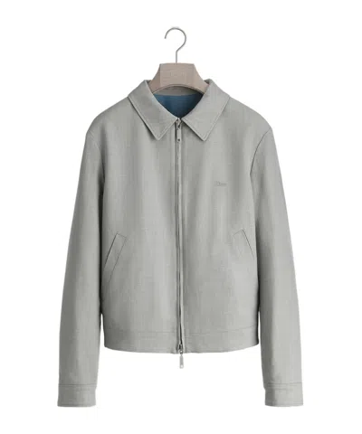 Dior Reversible Zipped Jacket With Book Cover Embroidery In Gray