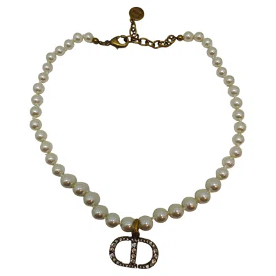 Pre-owned Dior Rhinestone Antique Cd Pearl Choker Necklace In Multi