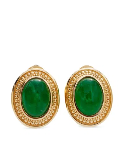 Pre-owned Dior Rhinestone Clip-on Earrings In 金色