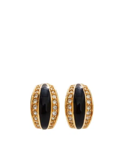 Pre-owned Dior Rhinestone Clip-on Earrings In 金色