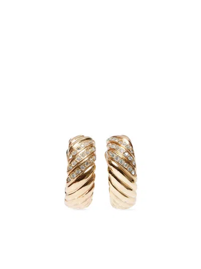 Pre-owned Dior Rhinestone Clip-on Earrings In Gold