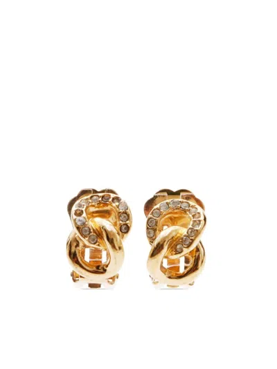 Pre-owned Dior Rhinestone Clip-on Earrings In Gold