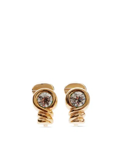 Pre-owned Dior Rhinestone Clip-on Earrings In Gold