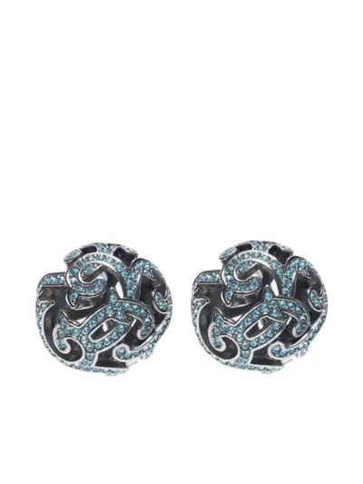 Pre-owned Dior Rhinestone Clip-on Earrings In Silver