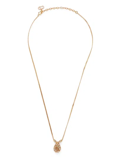 Pre-owned Dior Rhinestone-embellished Cd Pendant Necklace In Gold
