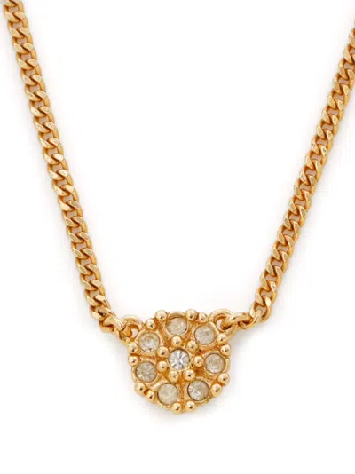 Pre-owned Dior Rhinestone-embellished Chain Necklace In Gold