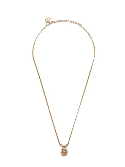 Pre-owned Dior Rhinestone-embellished Chain Necklace In Gold