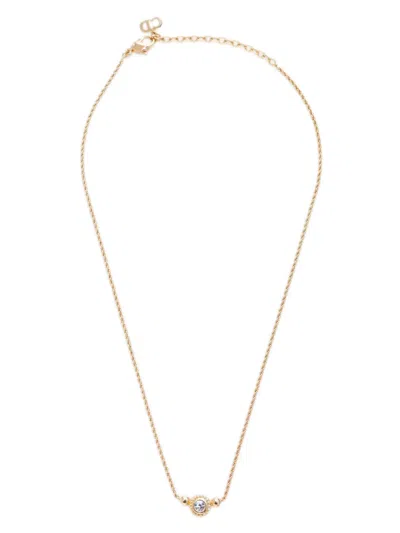 Pre-owned Dior Rhinestone-embellished Chain Necklace In Gold