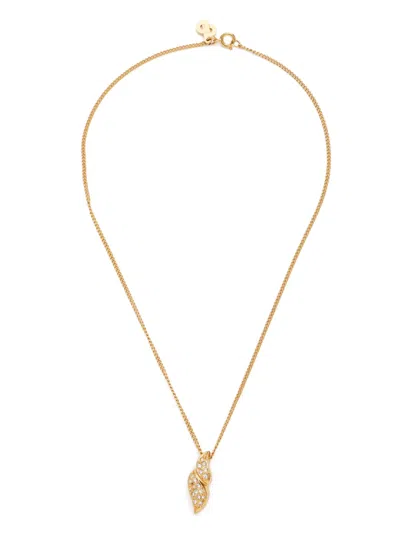 Pre-owned Dior Rhinestone-embellished Chain Necklace In Gold