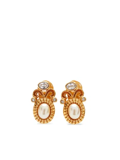 Pre-owned Dior Rhinestone-embellished Clip-on Earrings In Gold