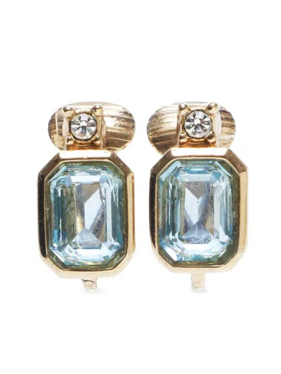 Pre-owned Dior Rhinestone-embellished Clip-on Earrings In Gold