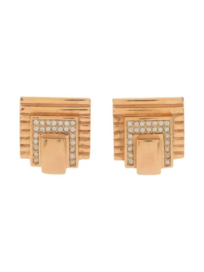 Pre-owned Dior Rhinestone-embellished Earrings In Gold