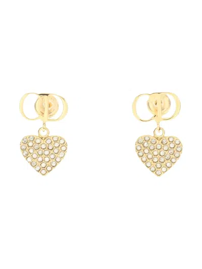 Pre-owned Dior Rhinestone-embellished Earrings In Gold