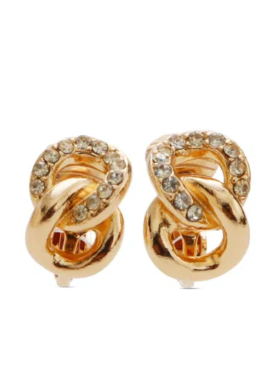 Pre-owned Dior Rhinestone-embellished Earrings In Gold