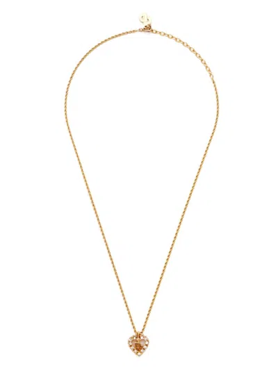 Pre-owned Dior Rhinestone-embellished Heart Necklace In Gold