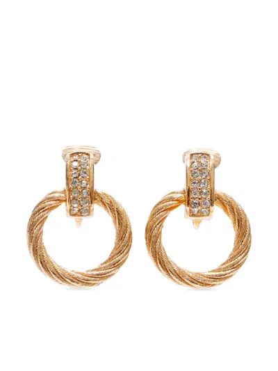 Pre-owned Dior Rhinestone-embellished Hoop Earrings In Gold