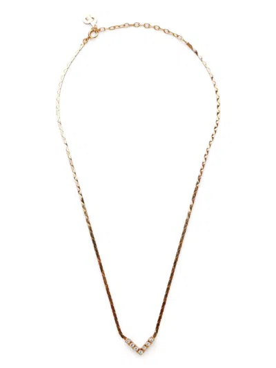 Pre-owned Dior Rhinestone-embellished Necklace In Gold