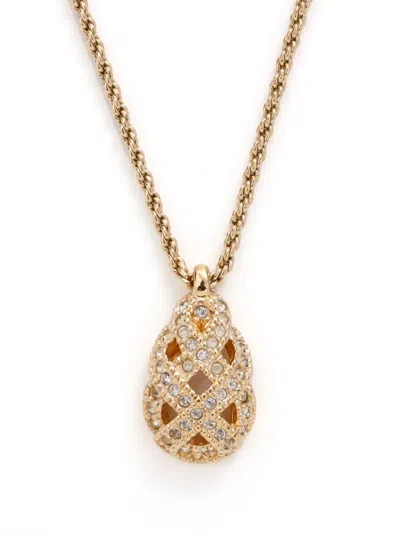 Pre-owned Dior Rhinestone-embellished Pendant Necklace In Gold