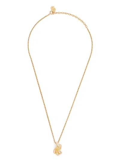 Pre-owned Dior Rhinestone-embellished Pendant Necklace In Gold