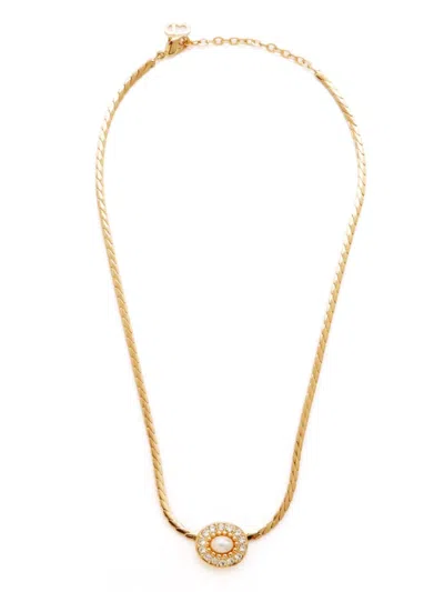 Pre-owned Dior Rhinestone-embellished Pendant Necklace In Gold