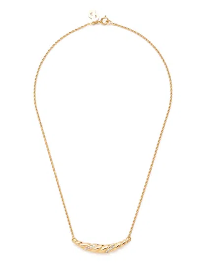 Pre-owned Dior Rhinestone-embellished Rope-chain Necklace In Gold