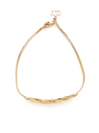 Pre-owned Dior Rhinestone-embellished Snake Bracelet In Gold
