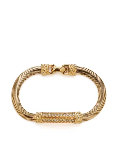 Pre-owned Dior Rhinestone-embellished Snake-chain Bracelet In Gold