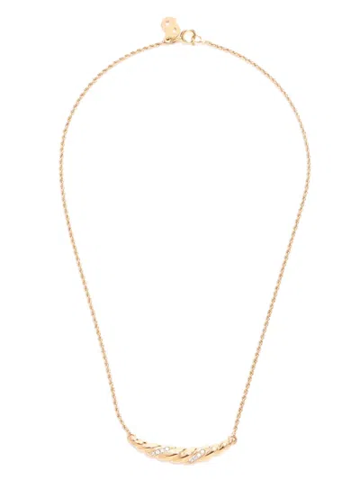 Pre-owned Dior Rhinestone-embellished Twisted Pendant Necklace In Gold