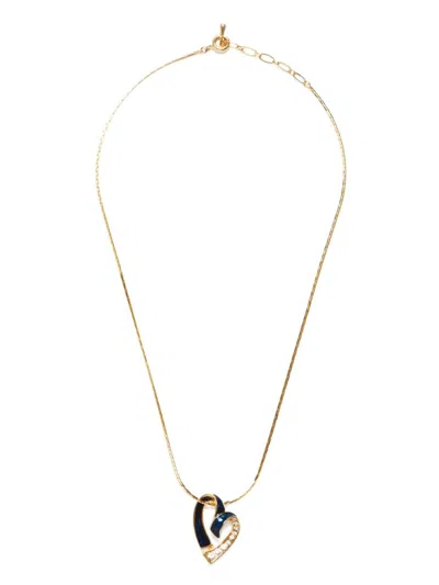 Pre-owned Dior Rhinestone Heart Necklace In 金色